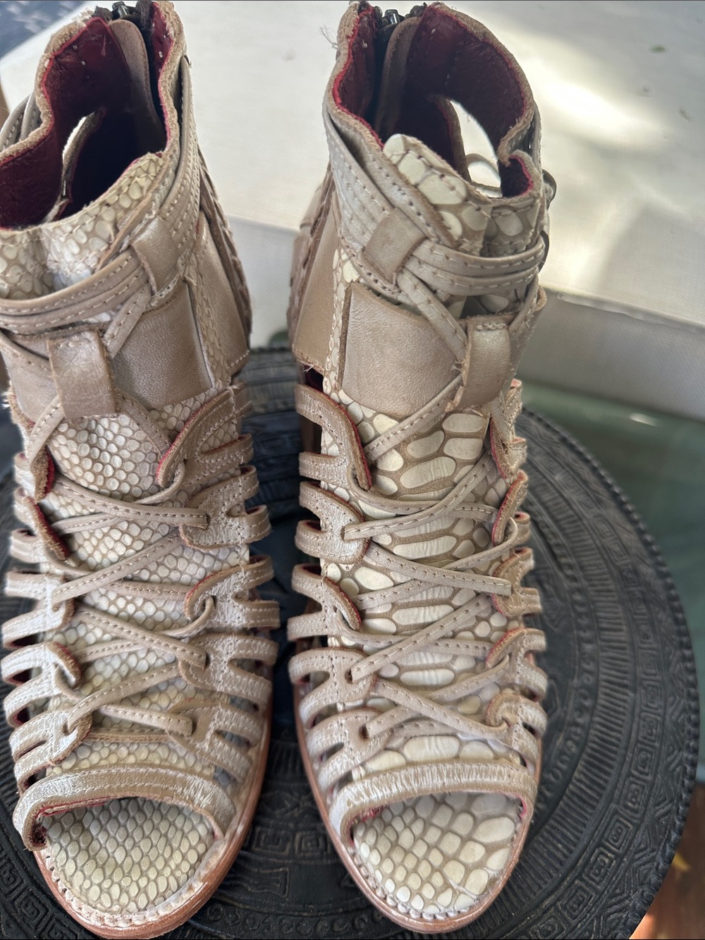 freebird white Snake-Embossed Gladiator Sandals 6